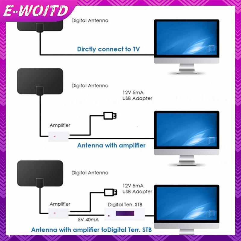 Ăng-ten TV E-WOITD HDTV DVB-T2 Flat HD Kỹ Thuật Số Trong Nhà Khuếch Đại Phạm Vi 50 Dặm TVFox E-WOITD