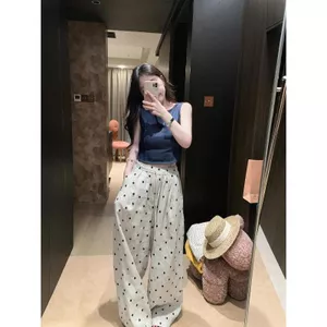 Giảm giá sốc: Bộ đồ Pure Desire phong cách Hàn Quốc - áo không tay gợi cảm và quần ống rộng chấm bi kèm thắt lưng co giãn
