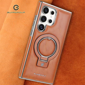 Retro Kinh Doanh Da PU Nhẫn Từ Tính Dành Cho Samsung Galaxy S24 S25 S26 Ultra S23 Plus Cho Vỏ Sạc Không Dây
