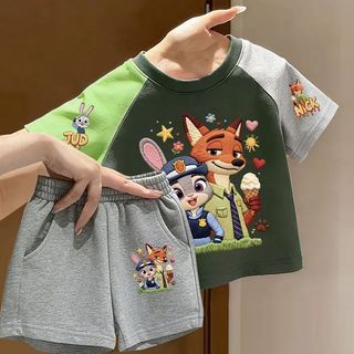 Trẻ Em Raglan Bộ Áo Thun Tay Ngắn Nam Nữ Bé Hoạt Hình Crazy Animal City Top Quần Short Thường Ngày Hai Mảnh Bộ t
