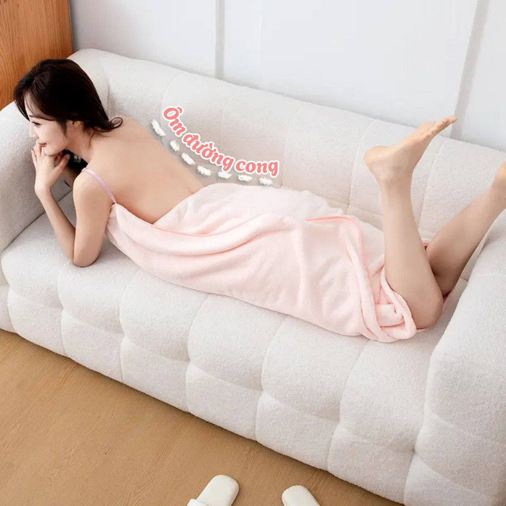 Khăn Tắm Dạng Váy 2 Dây Có Thể Điều Chỉnh, Váy Tắm Nữ Vải Bông Lông Cừu San Hô Siêu Thấm Hút