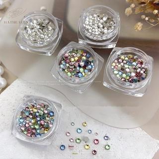 [hatheaven] 100 Chiếc Lấp Lánh Lấp Lánh Màu Trắng Đầy Màu Sắc Mini Móng Tay Pha Lê Kim Cương Tròn Đáy Phẳng Móng Tay Nghệ Thuật Đá Quý Móng Tay Trang Trí Kim Cương Giả Quyến Rũ Đẹp