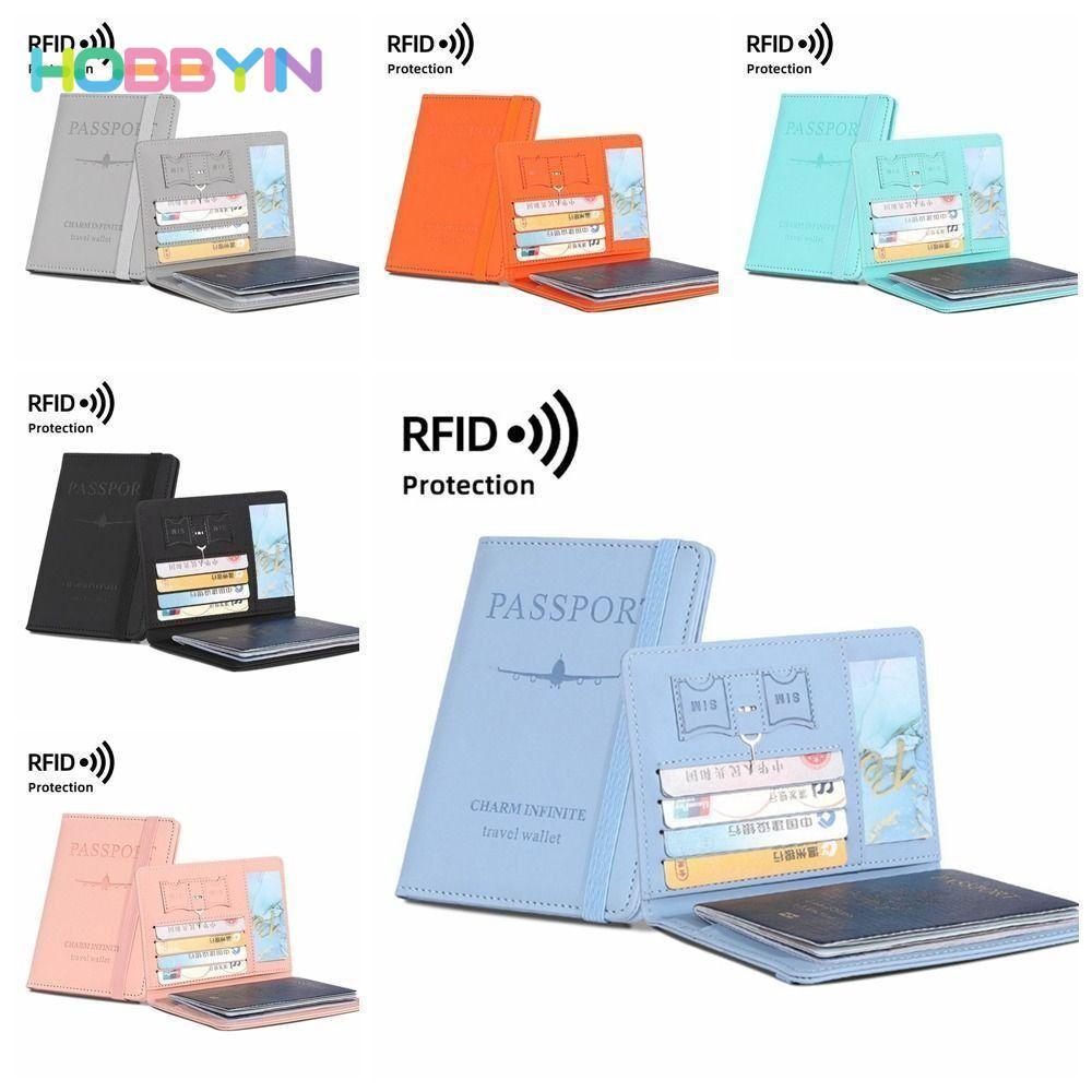 Hộp đựng thẻ RFID HOBBYIN, Vỏ hộ chiếu RFID bằng da di động, Thẻ tín dụng du lịch dung tích lớn đa chức năng chống trộm