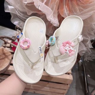 (Tặng charm ngẫu nhiên) Dép kẹp tông lào xỏ ngón nữ phối 2 màu đúc nguyên khối êm mềm nhẹ (HANA STORE, mã DK RL080W)