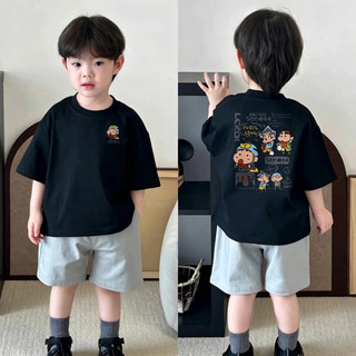 (Từ 1-12 tuổi) Áo sơ mi ngắn tay trẻ em, Áo thun in hình hoạt hình Crayon Shin Chan cổ tròn cho bé trai