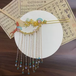 Tiên Handmade Hanfu Mũ Đội Đầu Pha Lê Tua Rua Bước Lắc Kẹp Tóc Cổ Phụ Kiện Tóc Cổ Điển Phong Cách Cổ Tích