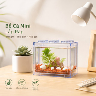 Mini Nhựa Cá Để Bàn Bể Cá ABS Chất Liệu Đèn LED Nhỏ Thú Cưng Trang Trí Nhà