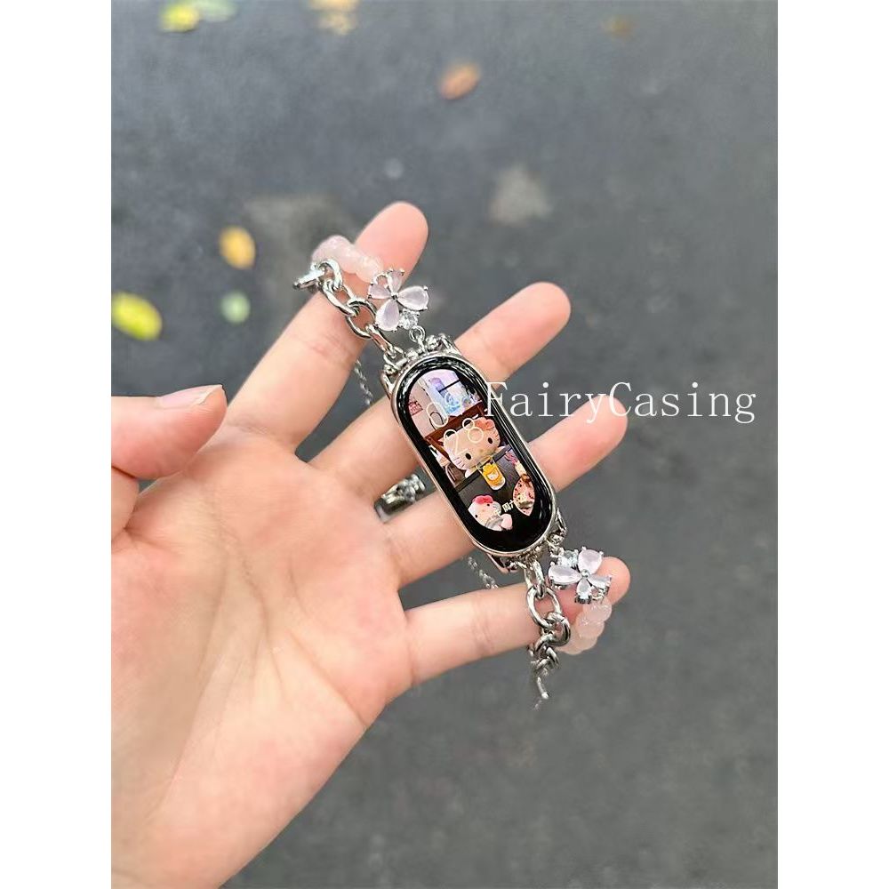 Dây chuyền kim loại hình bướm thủy tinh cho Xiaomi Mi Band 10 9 8 Pro Vòng đeo tay cho Xiaomi Band 3 4 5 6 7 Phụ kiện dây đeo cổ tay