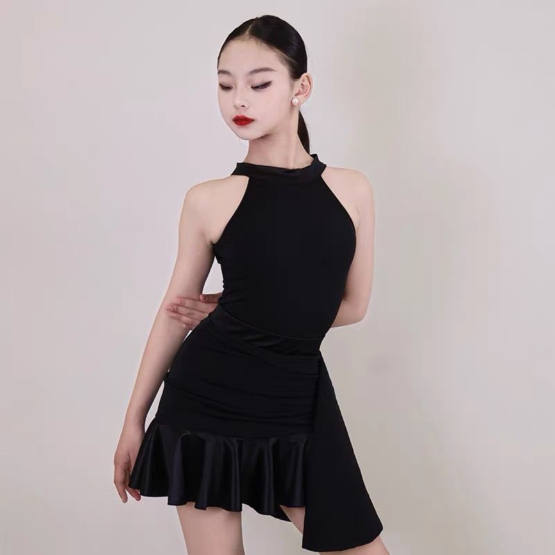 💕Chỗ💕 Chân Váy Khiêu Vũ Latin Tiêu Chuẩn Cuộc Thi Trang Phục Bé Gái Dây Cao Cổ Bất Đối Xứng Đầm