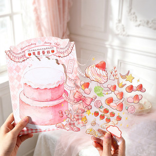 ENWEI 3 Cái [Sinh Nhật Món Tráng Miệng Đầu Bếp Series] Miếng Dán PET Ren Dâu Tây Hoa Hồng Baroque Chất Liệu Bánh Dán Cho Tạp Chí Sổ Lưu Niệm