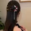 Kẹp tóc hoa hồng tua rua phong cách Trung Quốc, kẹp tóc ngọc trai hình chữ U, phụ kiện tạo kiểu búi tóc cao cấp