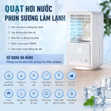 Quạt điều hòa máy làm mát quạt nước để bàn quạt mini làm mát sương lạnh quay trái phải bình nước 700ml sạc không dây dùn