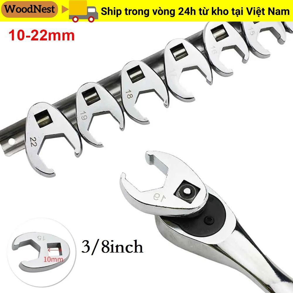 GỖ NHẤT 10 Cái / bộ Cờ lê chân vịt, Cờ lê mở bằng thép Carbon 10-22mm, Đầu cờ lê chân số liệu 3 / 8 inch bền bỉ cho bộ chìa khóa cờ lê mô-men xoắn