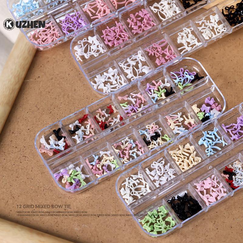 KUZHEN 12 Lưới Nhiều Màu Nơ Móng Tay Nghệ Thuật Quyến Rũ Mini Dây Đáng Yêu Thắt Nơ Nhựa Trang Trí Móng Tay Cho DIY Bông Tai Nail Suppli HOT