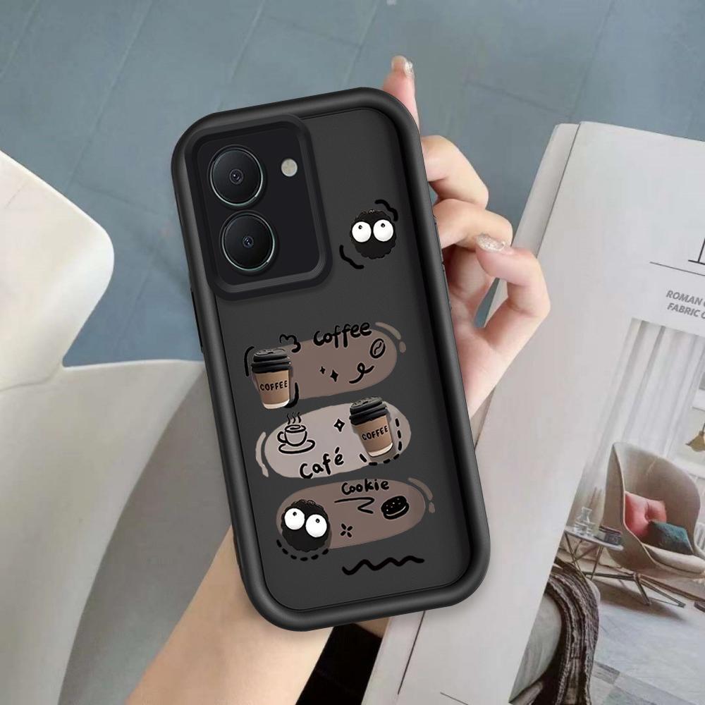 Vỏ Cho VIVO Y03 Y03T Y18 Y18S 4G Y28S Vỏ Điện Thoại Mềm Silicon Hoạt Hình TPU Bóng Than Đen Mắt Thiên Thần Ốp Lưng Chống Sốc