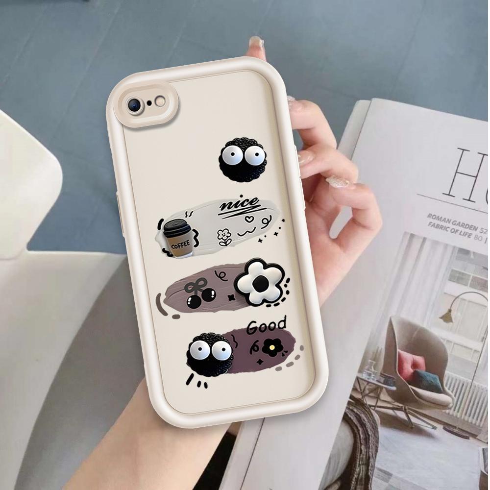 Ốp Lưng Cho iPhone 6 6s 7 8 se2020 Plus Hoạt Hình Silicon Phụ Kiện Vỏ Điện Thoại Mềm TPU Đen Bóng Than Thiên Thần Mắt Chống Sốc Mặt Sau