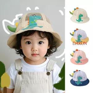 Mũ xô trẻ em DARON, Vành rộng Mũ chống nắng khủng long lưới thoáng khí, Phim hoạt hình bé trai chống tia cực tím Dây đeo cằm có thể điều chỉnh Mũ Panama ngoài trời