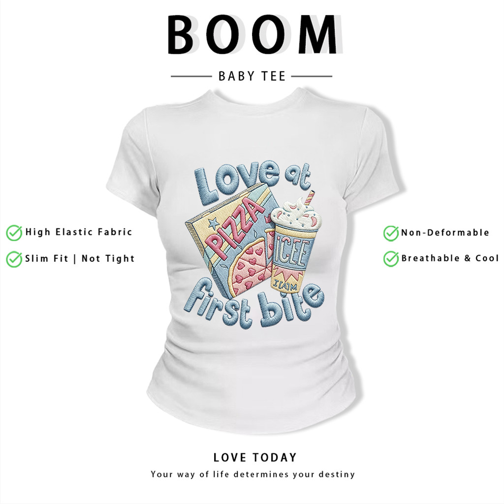BOOM Áo Baby Tee Nữ Cotton Ôm Body-Áo Thun Ngắn Tay Y2K In Hình PhongCách Mùa Hè, Cổ Tròn Hàng Đầucách hàn quốc phongV36