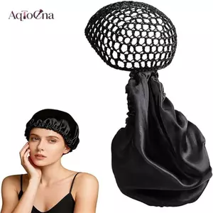 AqToCna 2 Trong 1 Bọc Nắp Bonnet Cho Ngủ Móc Lưới Bọc Mũ Cho Lụa Báo Chí Tóc Xoăn & Tóc Giả Bảo Vệ Bonnets Mềm Cho Nữ AqToCna
