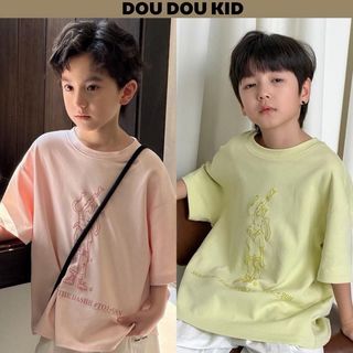 [Dou Dou Kid] AP78 Áo Thun Trẻ Em Thiết Kế Độc Đáo Màu Hồng Và Xanh Cốm Phong Cách Thời Trang Hiện Đại