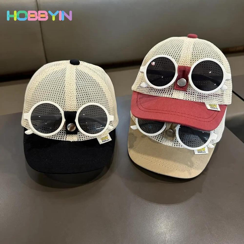 Mũ chống nắng trẻ sơ sinh HOBBYIN, Mũ bóng chày trẻ em chống nắng thoáng khí, Lưới có thể điều chỉnh với kính râm có thể tháo rời Trẻ em Mũ bé trai bé gái