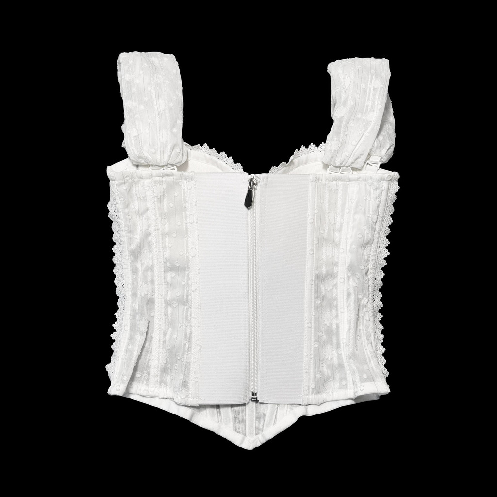 Cao Cấp Bán Chạy Ren Xương Cá Corset Trắng Corset Jacquard Camisole Dây Kéo Mùa Hè Mỏng Hơn Nhìn Xương Cá Ống