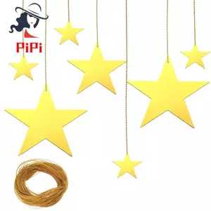 Ngôi sao bìa cứng vàng 24 chiếc, 4 kích thước Tấm cắt sáng với đường vàng 164ft, Đồ trang trí ngôi sao cho giấy treo tiệc