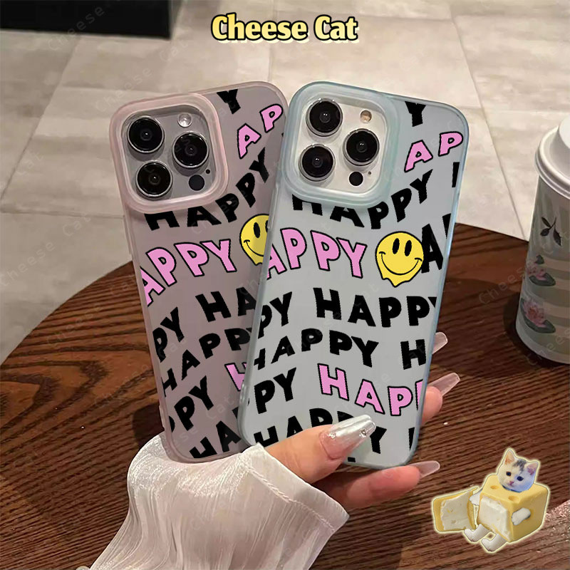 ins Happy Mặt cười đơn giản Ốp lưng cho iPhone Case 15 13 12 11 14 Plus 16 17 Pro Max 17 Air Vỏ iPhone mờ