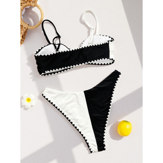 Đồ bơi nữ màu đen trắng Hit Color Tank Đồ bơi Bikini hai mảnh
