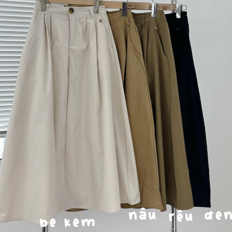 Chân Váy Xếp Ly Có BigSize Dáng Dài Lưng Thun Vải KaKi Thô Đứng Phom Mã CV0878 - SamHi Closet