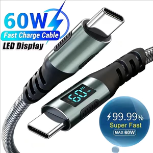 Cáp dữ liệu sạc nhanh Type-C sang Type-C 60W Nylon bền