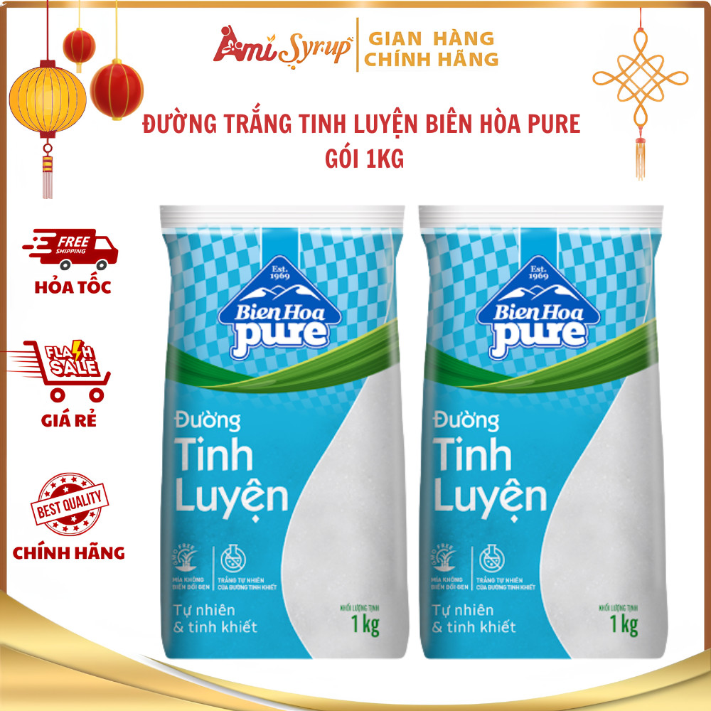 Đường Trắng Tinh Luyện Biên Hòa Pure Gói 1kg, Vị Ngọt Thanh Khiết Từ Mía Tự Nhiên