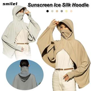 Khăn choàng chống nắng SMILE, Áo Hoodie chống nắng dài tay bằng lụa băng, Thời trang khô nhanh Quần áo che nắng đi xe đạp chống tia cực tím thoáng khí dành cho nữ