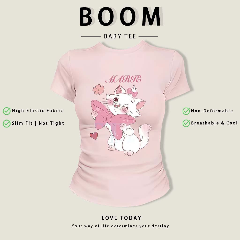 BOOM Áo Baby Tee Nữ Cotton Ôm Body-Áo Thun Ngắn Tay Y2K In Hình PhongCách Mùa Hè, Cổ Tròn Hàng Đầucách hàn quốc phongE06