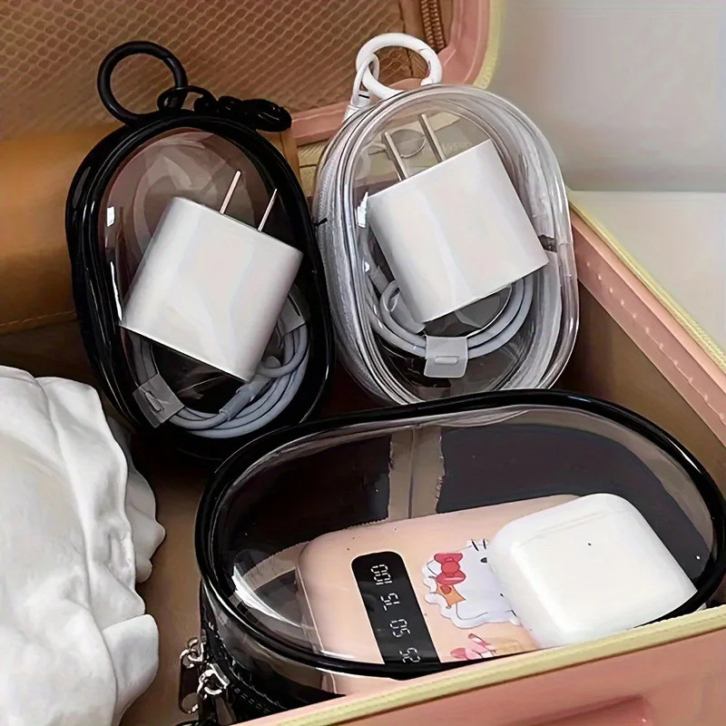 Túi Bảo Quản Mini Trong Suốt Dây Kéo Túi Móc Khóa Người Tổ Chức Túi Chống Thấm Nước Di Động Cho Tai Nghe Cáp Sạc Tiền Xu Thẻ Phụ Kiện Du Lịch Hàng Ngày