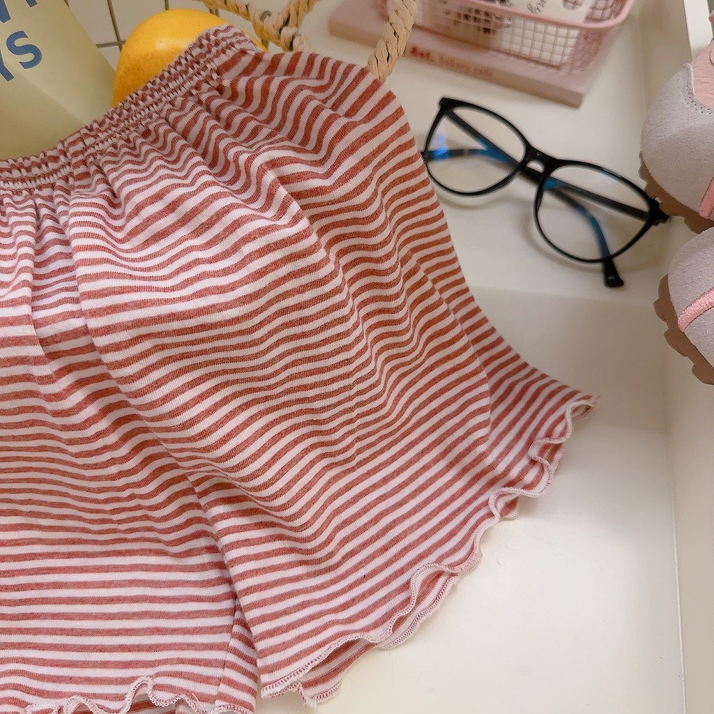 Bộ đồ ngắn tay gấu sọc cho trẻ em Bộ đồ hai mảnh thông thường mùa hè 80-120 Size 6CIO