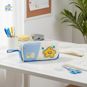 Hai Lớp Dung Tích Lớn Hộp Đựng Bút Chì Họa Tiết Ngôi Sao Magic-Tape Đóng Cửa Sinh Viên Văn Phòng Phẩm Tổ Chức