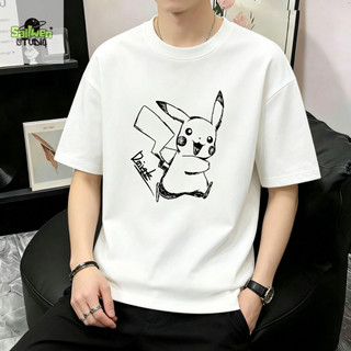 Áo thun nam in hình Pikachu, nhân vật hoạt hình, phong cách preppy, trẻ trung.