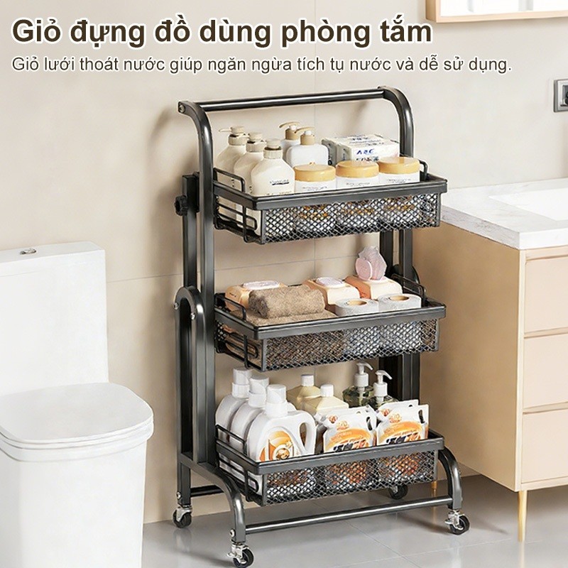 Kệ xe đẩychất liệu kim loại cao cấp Xe đẩy gấp gọn Kệ đựng đồ đa năng