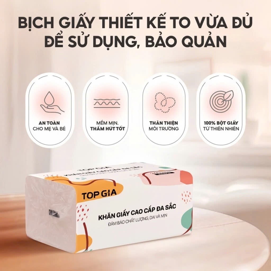 [HOT HOT HOT] Giấy ăn rút Topgia đa sắc cao cấp 240 tờ 4 lớp, dập vân 4D, mềm mịn, thấm hút tốt