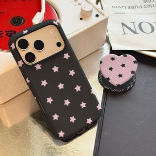 Ốp bảo vệ chân đế hình trái tim họa tiết ngôi sao đen cho iPhone 11 12promax 13pro15pro 15promax 14 14promax 14pro 16 pro max 16 plus 17 17promax ốp lưng hai trong một