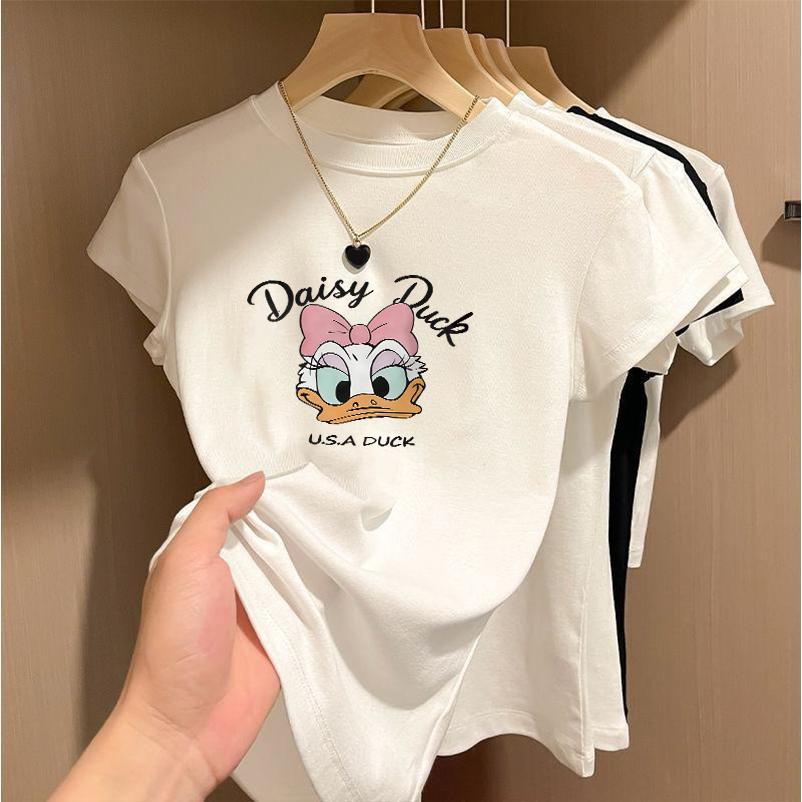 BOOM Áo Baby Tee Nữ Cotton Ôm Body-Áo Thun Ngắn Tay Y2K In Hình PhongCách Mùa Hè, Cổ Tròn Hàng Đầucách hàn quốc phongE33