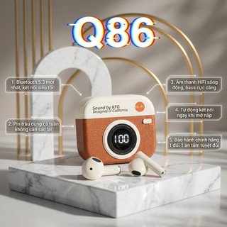 Tai nghe Bluetooth Q86 thiết kế cổ điển Retro, màn hình LED, kết nối không dây