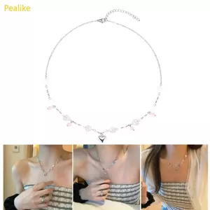 Pealike Hồng Pha Lệ Trái Tim Mặt Dây Chuyền Thời Trang Cho Xương Đòn