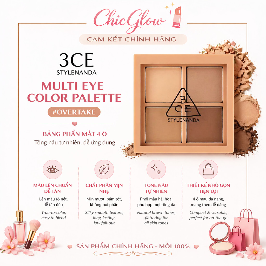 [Chính Hãng] Phấn mắt 𝟑𝐂𝐄 𝐌𝐢𝐧𝐢 4 𝐌à𝐮 𝐄𝐲𝐞𝐬𝐡𝐚𝐝𝐨𝐰 3.2g | Fullsize, Lên Màu Chuẩn, Dễ Tán