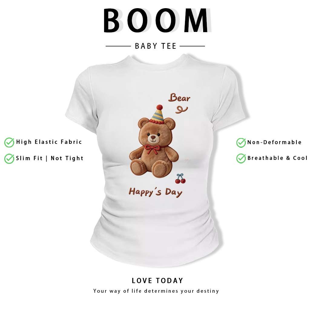BOOM Áo thêu Baby Tee Nữ Cotton Ôm Body-Áo Thun Ngắn Tay Y2K In Hình PhongCách Mùa Hè, Cổ Tròn Hàng Đầucách hàn phong 32