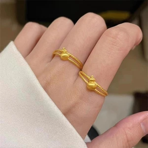 Nhẫn bầu vàng nữ - Bầu may mắn 3D - Dây xoắn đôi - Vòng mở có thể điều chỉnh - Hoàn thiện vàng mạ đồng - Vận may & Thịnh vượng