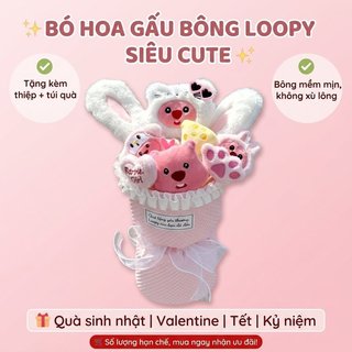 Loopy Sang Trọng Bó Hoa Nhung Mềm Búp Bê Túi Quà Tặng Thiệp Chúc Mừng Sinh Nhật Valentine Nữ