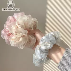 Nhíp Hai Lớp Lụa Organza Họa Tiết Hoa Ngọt Ngào Cho Tóc Duoi Ngựa và Buộc Tóc Bé Gái
