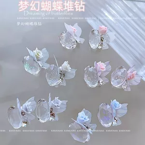 Phụ Kiện Làm Móng Tay Hoa Cổ Tích Bướm Cọc Kim Cương 2024 Ánh Sáng Sang Trọng Hình Bầu Dục Ngọc Trai Hoa Tự Làm Móng Tay Kim Cương